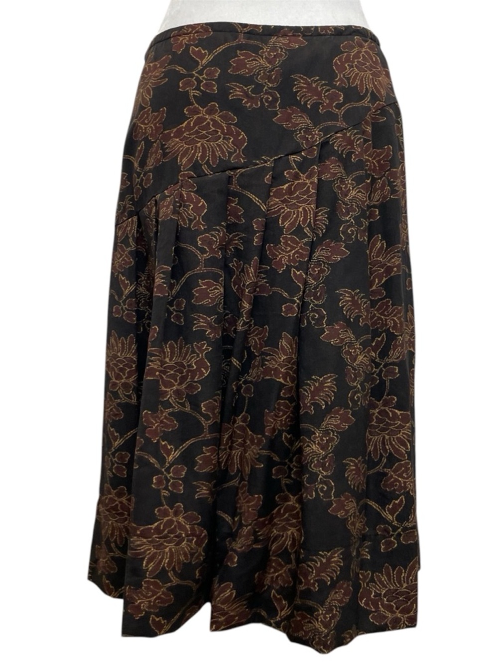 Peruvian Connection Black & Brown Floral Asymmetrical Pleated Midi Skirt - Picture 3 of 11